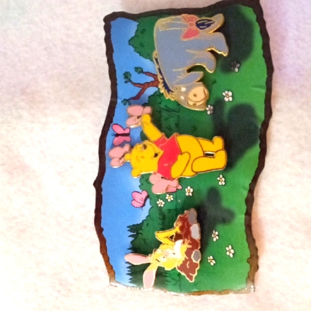 Disney Winnie the Pooh Enamel Pin with Pink and Yellow Accents. Set of 3 pins/LE